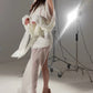 Bat SleeveSexy 2 Piece Set Women Mesh Hollow Irregular Bandages Turtleneck Top+Ruched Skirt Chic Party Elegant Suits