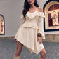 Ruffled Patchwork Dress Women Sexy Simple Slash Neck Bandages Puff Sleeve Irregular Hem Fashion Party Club Bodycon