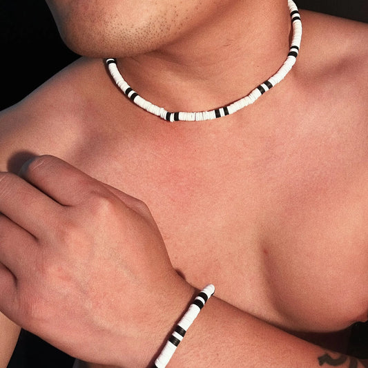 2Pcs/Set Fashion Vintage Rustic Wooden Beaded African Necklace Bracelet Set Simple Surfer Chain Tribal for Men Accessories Gift