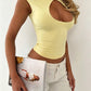 2026 Classic Hollow t-Shirt Women Single-Breasted Short Sleeve Skinny Sexy Summer New Trend Solid Daily Simple Streetwear