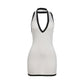 Halter V-Neck Dress Women Contrast Edging Backless Simple Soft Tight Thin Bodycon Summer Casual Stretch Streetwear