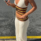 Letter Print 2 Piece Set Woman Colorful Striped Halter Low-Neck Backless Tank Tops+Flare Pants Casual Fashion Suits