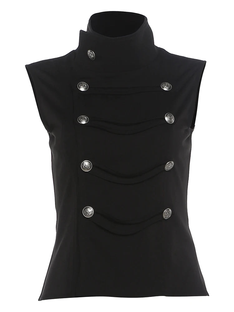 Sexy Fashion 2 Piece Set Woan Button Decoration Turtleneck Irregular Splits Hen Tops+Mini Shorts Classic Streetwear