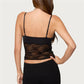 Women Lace Cami Top Spaghetti Strap Cutout Bustier Sheer Floral Mesh Cropped Tank Top For Summer Casual Streetwear