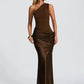 One Shoulder Backless Sexy Maxi Dress Women Gown Elegant Patchwork Skew Collar Sleeveless Bodycon Club Party Long Dress