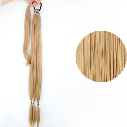 Ponytail Extensions Synthetic Boxing Braids Wrap Around Chignon Tail With Rubber Band Hair Ring 34 "DIY Brown Ombre Braid