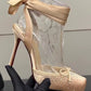 2026 Women's New Summer Square Satin High Heel Sandals with Ankle Strap, Fashionable Party and Banquet Ballet High Heels