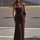 Off-shoulder Strapless Sexy Maxi Dress Women Elegant Sleeveless Backless Ruched High Split Club Party Long Dress