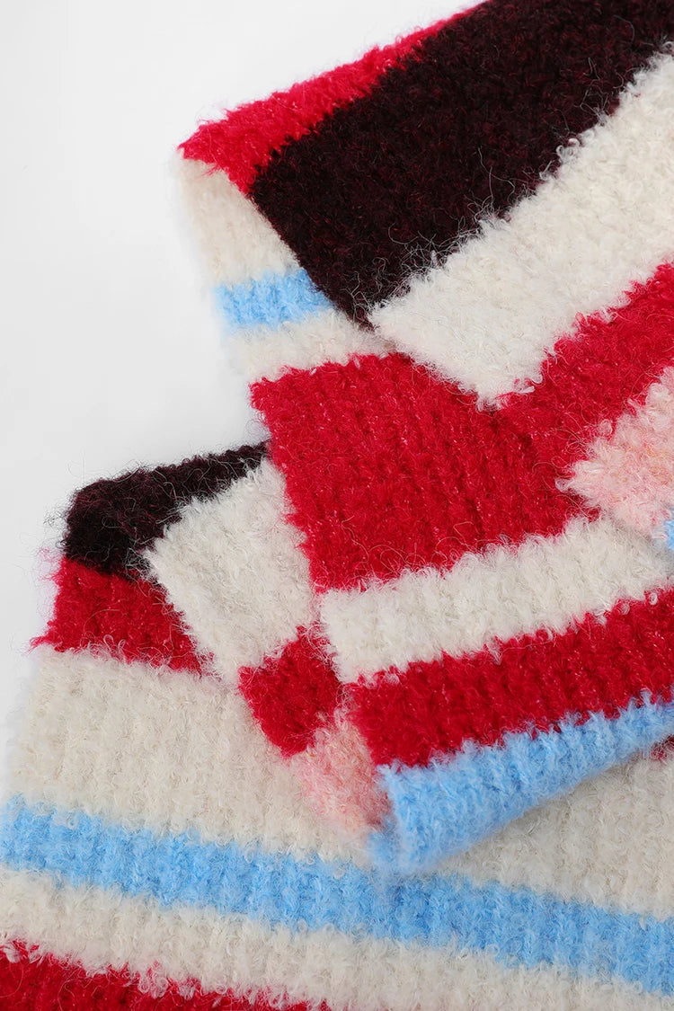 2025 Winter New Arrivals Cute Casual Preppy Sweet Stripe Plush Scarf For Women