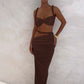 Square Collar 2 Piece Set Women Bra+Skinny Long Skirts Bandage Ruched 2025 Summer Vacation Beach Party Trend Suits
