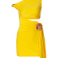 Asymmetrical Cutout One Shoulder Mini Dress Yellow Black Sexy Beach Vacation Dresses for Summer Outfits