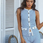 Classic Fad Ribbed 2 Piece Set Women Patchwork Single-Breasted Sleeveless Tops+Stretch Shorts Daily Casual Trend Outfits