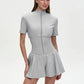 Short Sleeve Casual Sporty Playsuit Women Overalls Fashion Zipper High Waist Loose Fitness Romper Female Playsuits