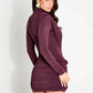 High Neck Shoulder Pads Long Sleeve Sexy Mini Dress Women Draped Cross Front Ruched Slim Bodycon Nightclub Party Dress