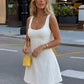 Women White Sleeveless U Neck Mini Dress A Line Flare Short Dress Elegant Office Wedding Guest Cocktail Party Vestidos
