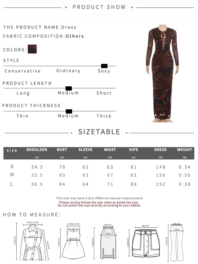 Sexy Hollow Shirring Long Dress Woman Art Print o-Neck Full Sleeve High Splits Hem Evening Club Party Skinny Vestidos