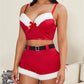 Christmas Santa Costume Women Satin Furry Trim Cami Bustier Top Shorts Set With Belt Bow Holiday Party Outfit