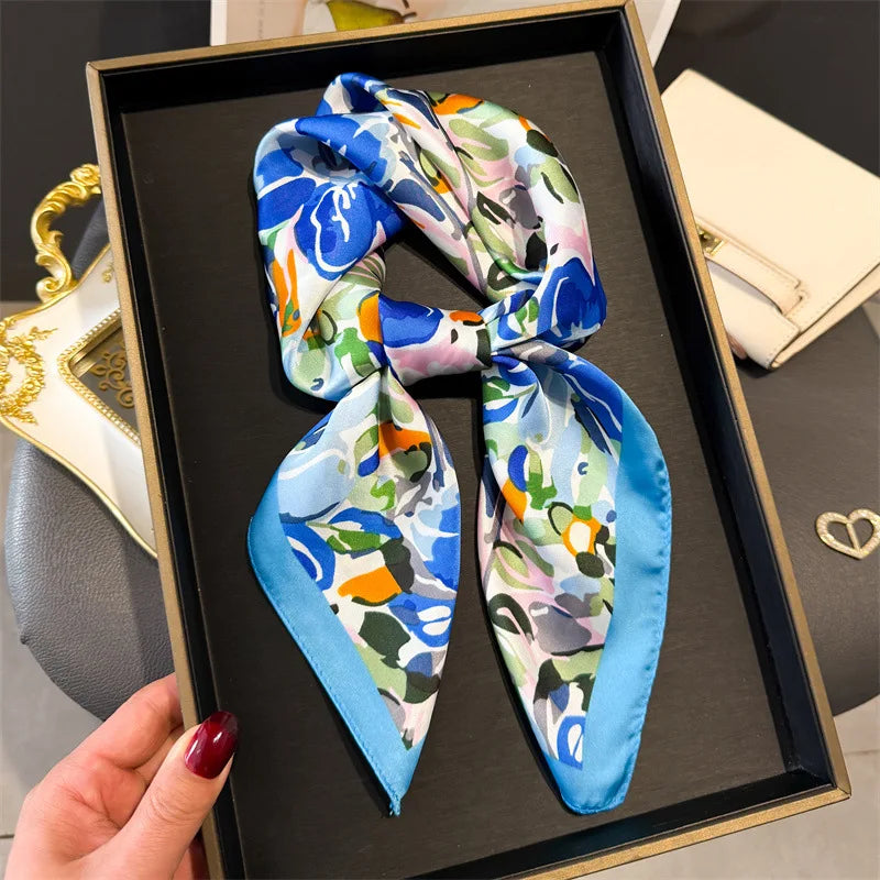 70*70cm Design Print Scarf Women Silk Scarves Bandana Hijab Neckerchief Shawl Kerchief Hair Band Foulard Luxury