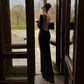 Chain Backless Long Sleeve Maxi Dress Black Prom Gowns Elegant Sexy Evening Party Dresses for Woman