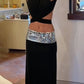Sexy Y2K Elegant 2 Piece Set Women Summer Backless Cross Bandage Tank Top+Widewaist Sequins Long Skirts Matching Suit