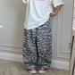 Harajuku Women Cow Print Zebra Print Baggy Wide Leg Pants Elastic High Waist Pleated Oversized Casual Long Trousers
