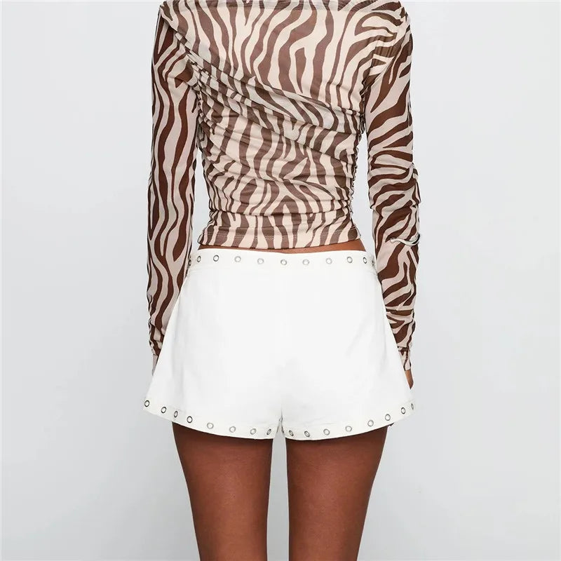 Women Low Waist Studs Fold Over Micro Short Punk Y2K Casual Mini Bottoms Shorts Pj Trendy Skinny Yoga Pajamas
