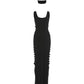 Fashion Hollow Dress Women Trend Elegant Patchwork Backless Sleeveless Stretch Sexy Evening Party Club Long Bodycon