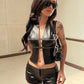 Fashion Rivet Decoration PU 2 Piece Set Woman Halter Open Collar Zipper Backless Tank Tops+Skinny Shorts Street Suits