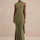 Women Sexy Mermaid Maxi Dress Halter Sleeveless With Flowing Cape Backless Bodycon Long Formal Evening Party Dress