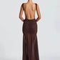 Metal Flower Backless Ruched Sexy Maxi Dress Women Gown Fashion Sleeveless Backless Bodycon Club Party Dress Elegant
