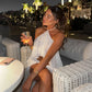 See Through Mesh 2 Piece Set Ruffled Halter Top and Shorts Sexy White Summer Vacation Beach Outfits Women