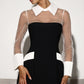 Fashion Mesh Patchwork Dress Women Sexy Color Blocking Trend Turn Down Collar Full Sleeve Elegant Party Club Bodycon
