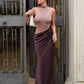 Satin Patchwork Hollow Long Dresses Elegant Woman Clothes Sleeveless Fishtail Maxi Dress