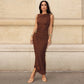 Hardwear Detail Ruched Sleeveless Long Dresses Womens Fashion Elegant Party Maxi Dress Wedding Guest