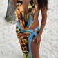 Colorful Print 2 Piece Set Woman Halter Swing Collar Bakcless Tank Tops+High Splits Long Skirts Sexy Fashion Suits