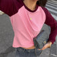 Womens Round Neck Raglan Long Sleeve Tee Color Block Contrast Patchwork Loose Casual Basic Tshirt Streetwear Daily Top