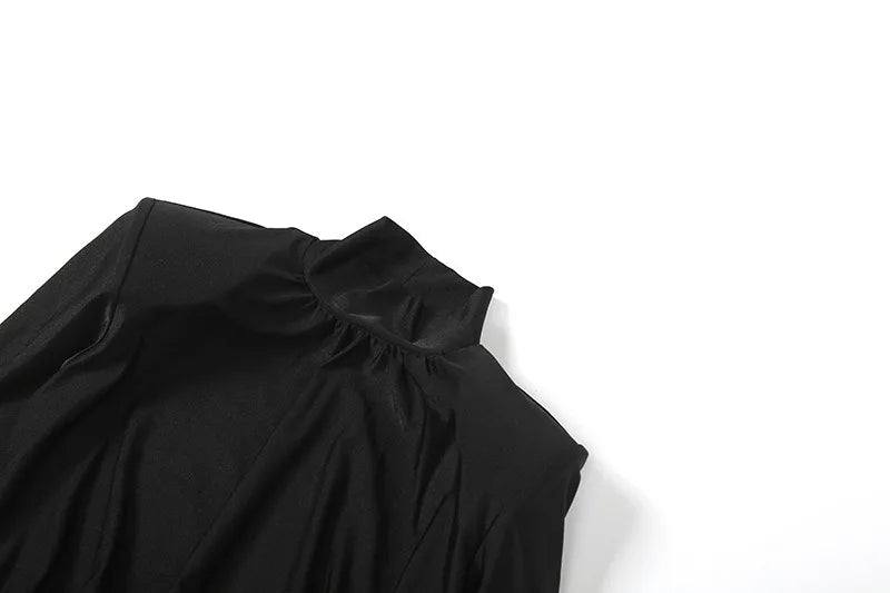 Turtleneck Long Sleeve Mini Dress with Shoulder Pads Winter Fashion Sexy Black Dresses for Woman