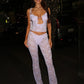 See-through Lace Sexy 2 Pieces Set for Woman Club Outfit Backless Cami Top and Pants Matching Sets