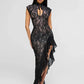 Mesh Lace Ruffled Sexy Maxi Dress For Women Gown Black Hollow Out Sleeveless Thigh High Split Club Long Dress Vestido