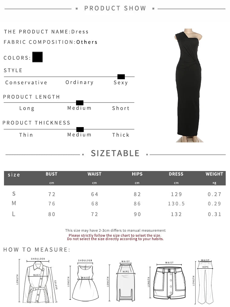 Casual Long Dress Woman Ruched Kink Design Skew Inclined Shoulder Sleeveless Backless Street Fashion Style Slim Vestidos