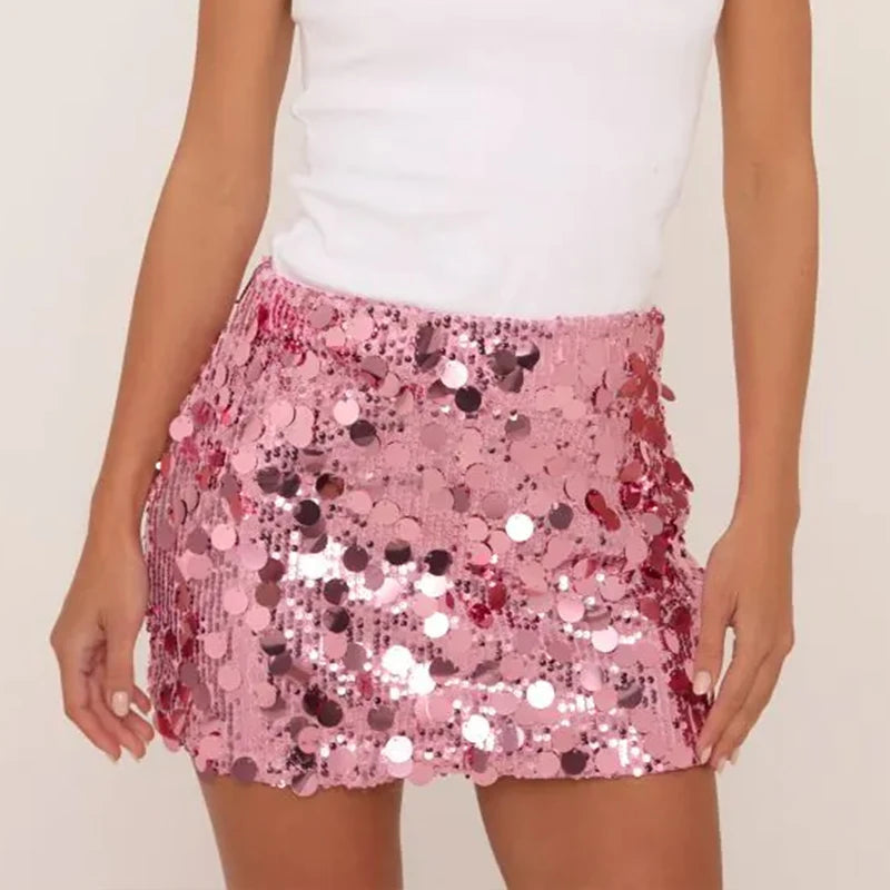 Y2k Festival Rave Club Party Glitter Shinny Short Skirt Sequin Sparkly Mini Skirt Women Coquette Low Rise Pencil Skirt