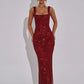 Sequins Backless Sexy Maxi Dress For Women Gown Fashion Sparkle Square Collar Sleeveless Bodycon Club Long Dress