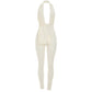 Sexy Backless Jumpsuits Woman Halter Deep V-Neck Sleeveless Skinny Peach Hip Midnight Club Party Fashion Overalls