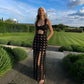 Women Sleeveless Cut Out Dot Mesh Maxi Dress Tassel Hem See Through Bodycon for Party Club Night Out Events