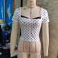 Women's Lace Trim Square Neck Crop Top 2026 Summer Short Sleeve Slim Fit Y2K T Shirt Elegant Casual Blouse