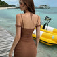 Patchwork Dress Women Low-Neck Folds Skinny Backless Sleeveless Sexy Hottie Midnight Summer Fashion Chic Mini Bodycon