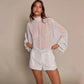 2 Piece Set White Chiffon Polka Dot Oversized Blouse and Shorts Co-ord Sets Elegant 2026 Fall Outfits Woman