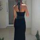 Black Polka Dot Print Halter Backless Maxi Dress 2026 Summer Classic Dresses for Woman Elegant