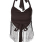 Lace Up Tassel Backless Crop Tops Streetwear Woman Clothing Sexy Summer Halter Top Club Wear