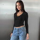 Solid Color Basic Casual Autumn Tops 2025 Fashion Clothes for Woman V Neck Long Sleeve T Shirts